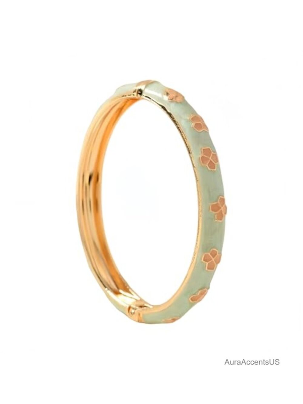 Flower Cloisonne Enamel Bangle Bracelet Gold Plated Chunky Stackable